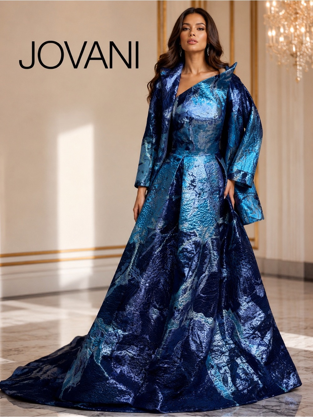 Jovani Strapless Metallic Couture Gown & Matching Shawl NWT One of a Kind Size 4 - Picture 3 of 16